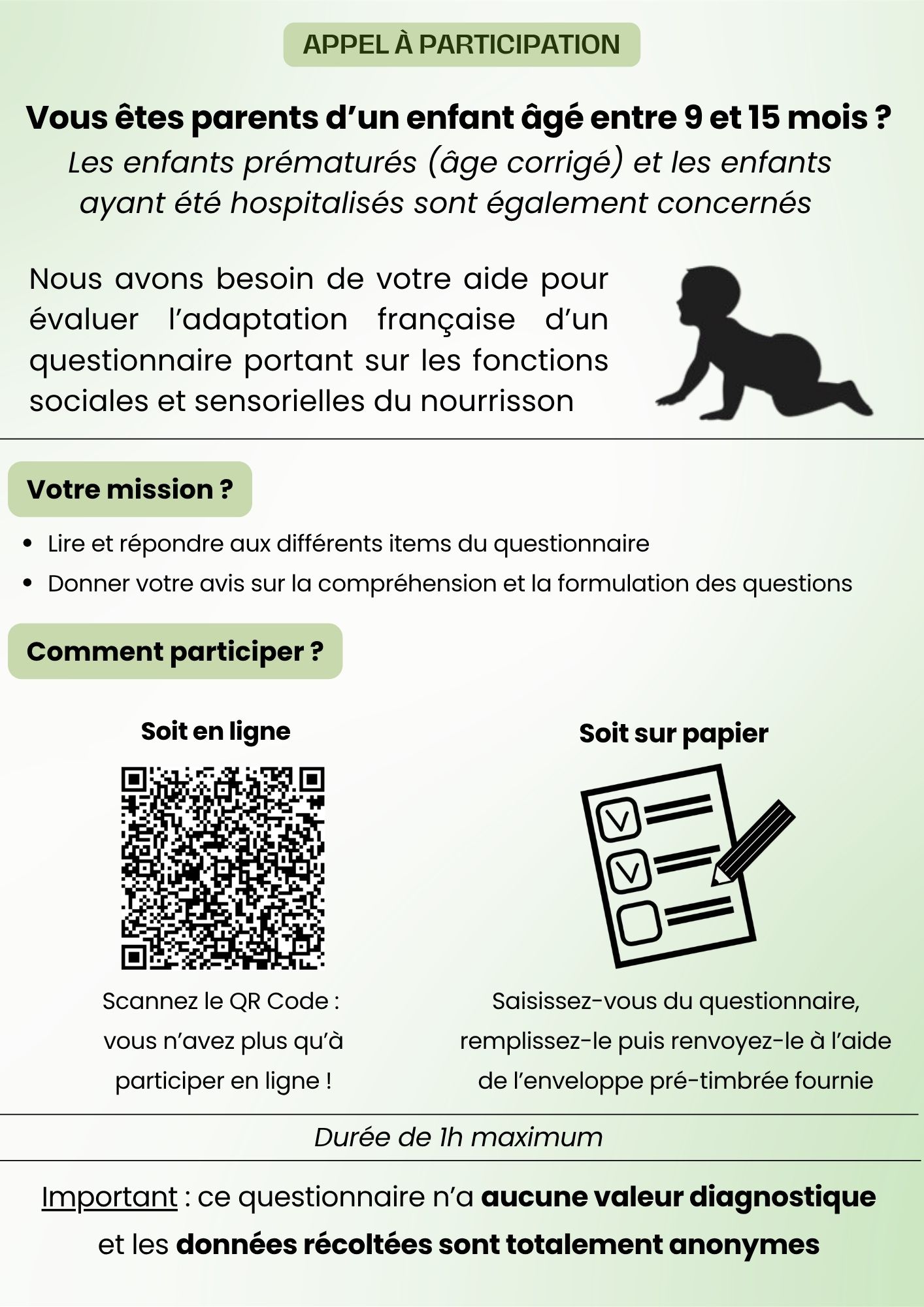 Appel à participation – Étude sur le développement du nourrisson